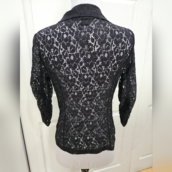 Rue 21 Black Sheer Lace Ruched Sleeve Single Button Blazer Jacket S - Picture 4 of 6